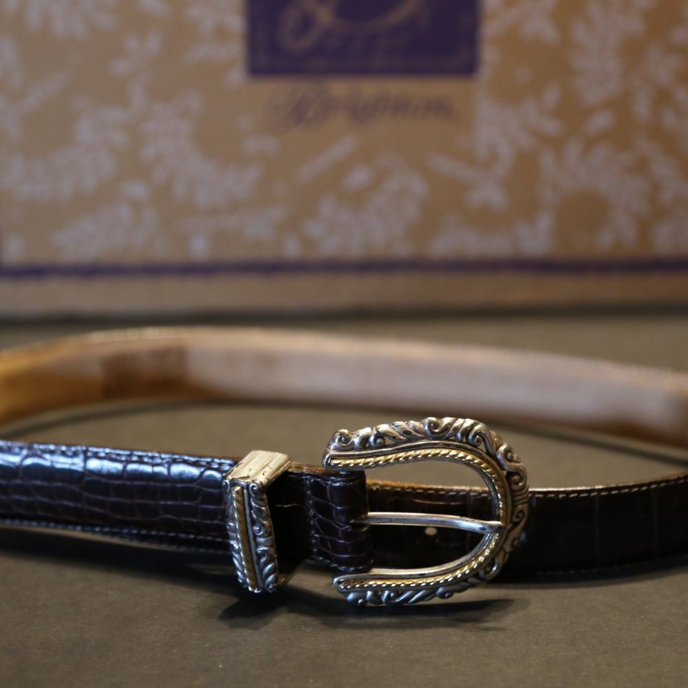 Vintage Brighton Women's Silver & Gold Black Alligator pattern Belt - Size S